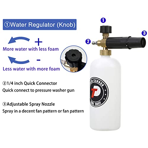 Tool Daily Foam Cannon with 1/4 Inch Quick Connector, 1 Liter, 5 Pressure Washer Nozzle Tips - style: Foam Cannon