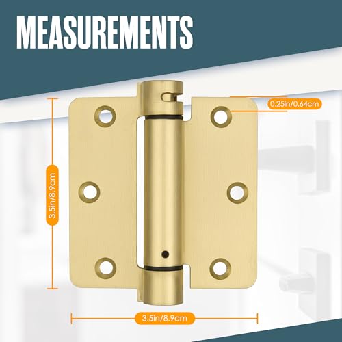Self Closing Door Hinges, Spring Loaded, Auto Close, 3.5 Inch, Brass, 2 Pk - color: Satin Brass Finish, size: 3.5 Inch, 1/4 Radius