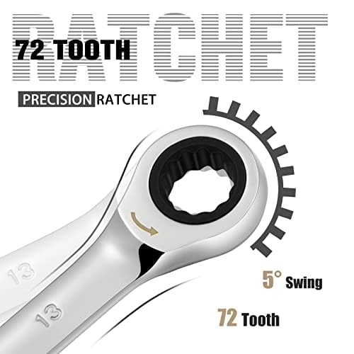 SORAKO Ratcheting Combination Wrench Industrial Grade Cr-V Steel Gear (A-13mm Metric) - style: 1-13mm Metric