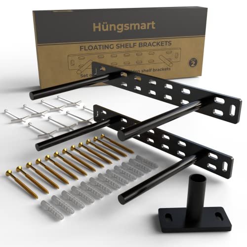 Set of 2 Floating Shelf Brackets 11 inch Multiple Mounting Location Baseplate/Heavy Duty Black Painted Mild Steel Bracket Hidden Wall Shelves Support Hardware Mount Kitchen/Nursery Decor (6 inch Rods) - size: 6 inch Rod
