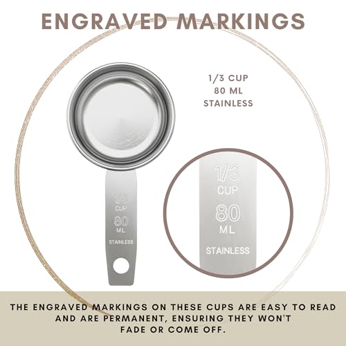 1/3 Cup Stainless Steel Measuring Cup | Sturdy Metal 80 ml | 80 cc | 3 oz | Single Cup for Wet and Dry Ingredients | Great for use as 1/3 Cup Dog Food Scoop - 1 PK - size: 1/3 Cup