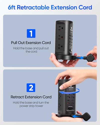 Power Strip Tower, kakyanill Charging Station 9 AC Outlets 8 USB Ports - color: Black, size: 24W