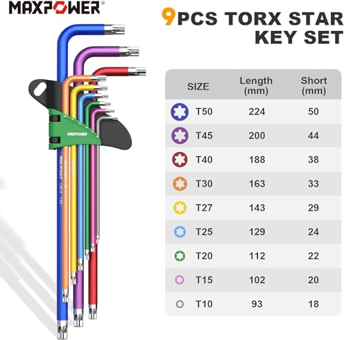 MAXPOWER Allen Wrenches Set, 18-piece Metric Ball End Hex Key Set & Torx Star Allen Keys, Long Arm Wrench with Extra T-Handle for Home Maintenance and DIY