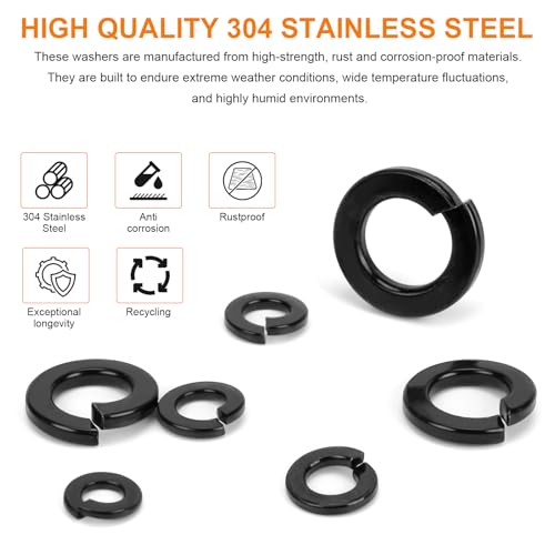 100Pcs M8 Spring Lock Washer, Black 304 Stainless Steel - color: Black, size: M8