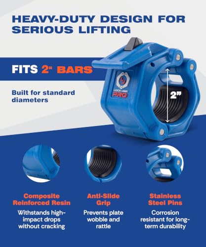 Lock-Jaw PRO 2 Barbell Collars/Clamps, 2"/50mm Olympic Bars - color: Blue