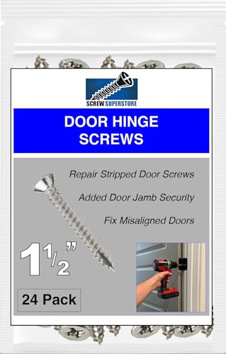 Satin Silver Nickel Finish Wood Screws 9 X 1-1/2 Inch – Steel Door Hinge Screws - Door Security Screws - 24 Pack