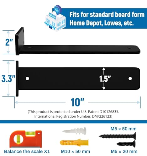 LEOPO 10 inch 8 Pack Floating Shelf Brackets, 1/5" Thick Hidden L Bracket - color: black-8 pack, size: 10 Inch