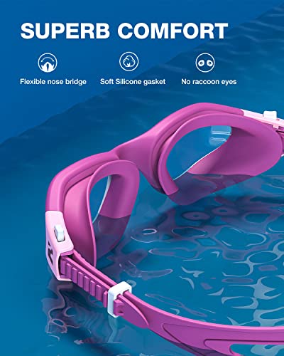 ZIONOR Swim Goggles, G1 SE Swimming Goggles Anti-Fog for Adult Men Women - color: B6-clear Lens Rose Frame