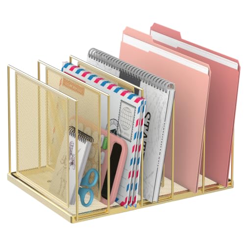 File Organizer for Desk, 5-Section Vertical File Sorter, Paper Holder Organizer Standing Metal File Folder for Office Home Classroom, Gold - color: Gold, size: 1 Pack 5-Section