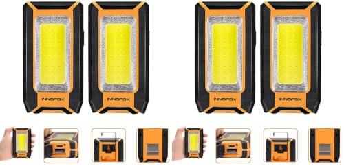 innofox 4-Pack LED Rechargeable Magnetic Work Light 1500 Lumens, Hanging Hook with 3 Modes, LED Work Light for Car Repair, Camping, and Hurricane Use - size: Portable (Pack of 2)