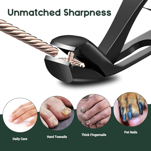 German Nail Clippers for Men, VANWIN Toenail Clippers for Thick Nails for Seniors with 16mm Wide Jaw, Ergonomic Heavy Duty Angled Head Toe Nail Clippers with Catcher Fingernail Clipper for Women Black - size: 3-Pack
