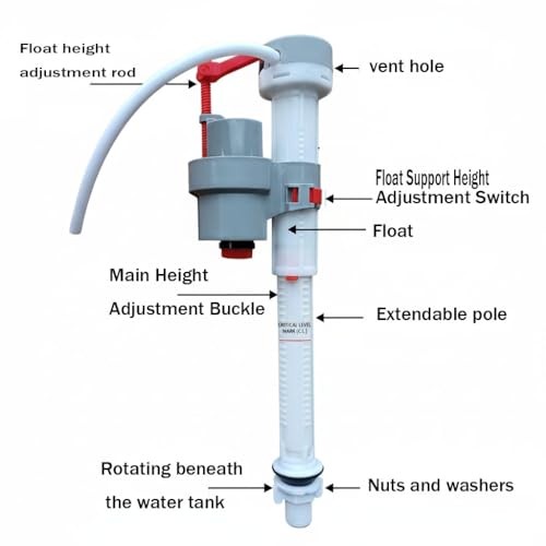 MinSha Universal Toilet Fill Valve, Adjustable POM Tank Repair Kit