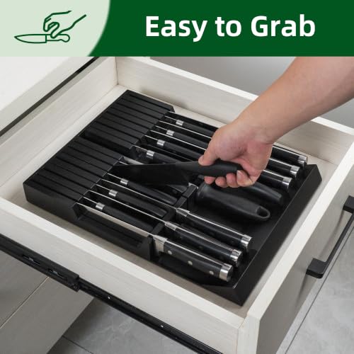 Utoplike Bamboo In-Drawer Knife Block Organizer, Drawer Knife Holder Black - color: Black, size: 16 Holder