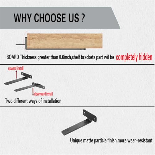 4 Pack Floating Shelf Brackets,6 Inch Heavy Duty Industrial Wall Shelf Bracket,Black Metal Hidden L Brackets for Shelves Support