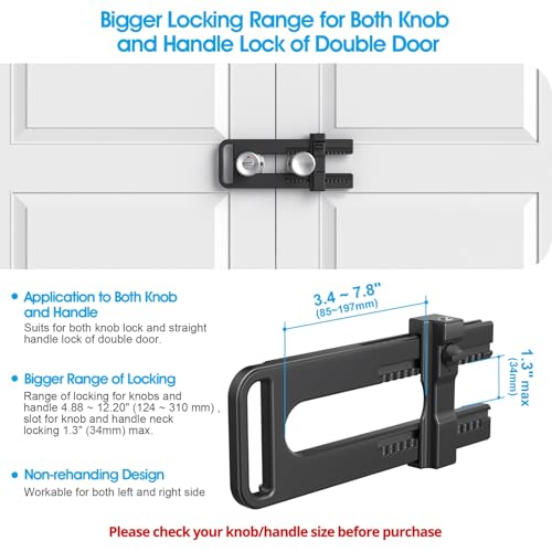 AST Double Door Security Lock, Adjustment Range 4.9”~12.2" (124~310mm) - style: Matte Black with Extended Locking Adjustment Range