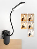 Clip on Light,9 Brightness+5 Color Rechargeable Lamp,48 LED Small Desk Lamp - color: Black