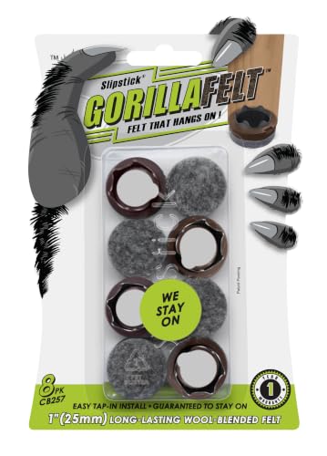 GorillaFelt CB257 Chair Leg Floor Protectors/Felt Glides (Set of 8) Tap On Felt Furniture Pads Guaranteed to Stay On, 1 Inch Round Sliders - size: 1 Inch 8 Pack
