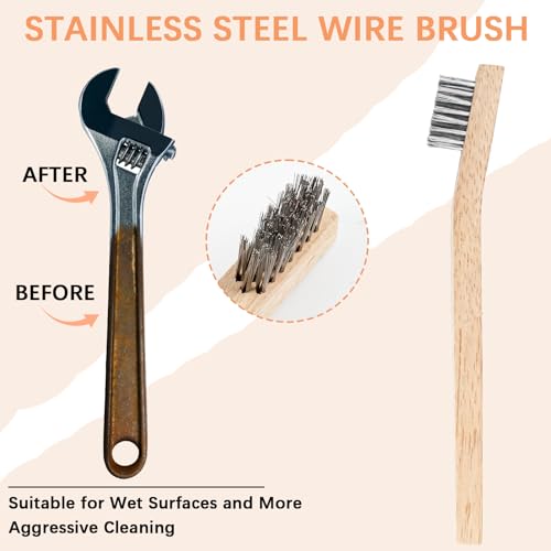 Wood Handle Wire Scratch Brush Sets (18, 18Pack-7.8in Stainless Steel Small Wire Scratch Brushes with Beech Wood Handle) ﻿