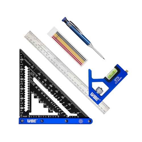 7inch Rafter Square and 12inch Combination Square Set -CNC-Machined Aluminum Alloy,Heavy Duty Carpenter Square for Woodworking and Home DIY - size: square set