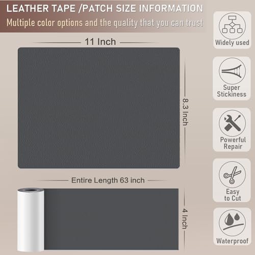 Leather Repair Tape, Self Adhesive Leather Repair Patch Kit Dark Grey - color: Dark Grey, size: 4x 63 inch