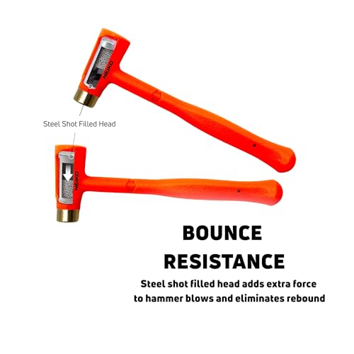 NEIKO 02871A Dead Blow Hammer With Brass Cap, 1.5 Pounds, Neon Orange Deadblow Hammers, Mallet, Spark and Rebound Resistant, Unibody Molded, Soft Blow Rubber, Non Slip Grip, Steel Shot and Core - size: 1.5 Pound, style: Brass Cap Dead Blow