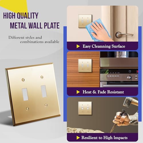 ENERLITES Double Toggle Switch Metal Wall Plate, 2-Gang, Polished Brass - color: Polished Brass, size: Standard Size