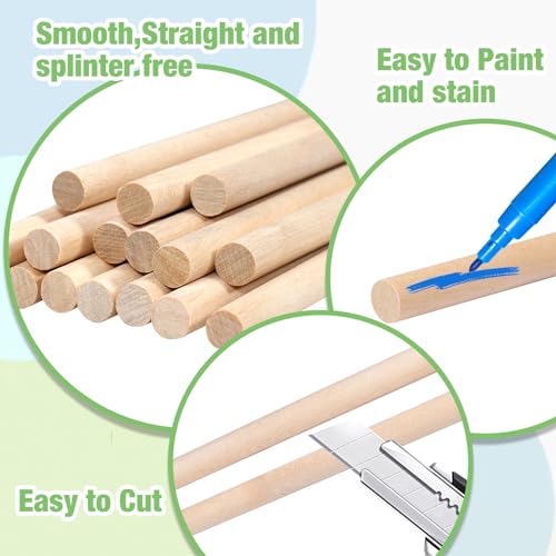 Wooden Dowels Wooden Sticks for Crafts 3/8 x15 in,10 PCS Wood Craft Sticks - size: 3/8"×15"- 10 PCS