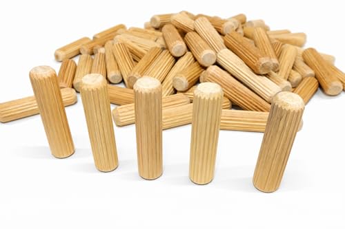 Birch Dowel Pins 1/4" x 1-1/8", Fluted Wood Dowels, 200 Pack Tech Team