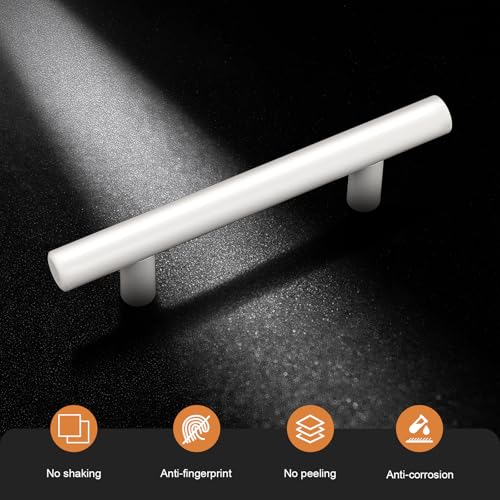 Probrico 5 Pack| White Cabinet Pulls 5 Inch T Bar Euro Style Handles Kitchen Cupboard Stainless Steel Modern Cabinet Hardware - color: White, size: hole center 5"