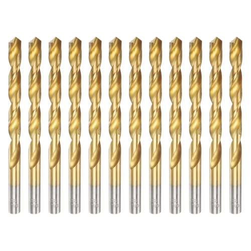 uxcell 12pcs Titanium Twist Drill Bit 19/64" Drilling Dia High Speed Steel Drills for Hardened Metal, Stainless Steel, Cast Iron, Wood, Plastic - size: 19/64 inch