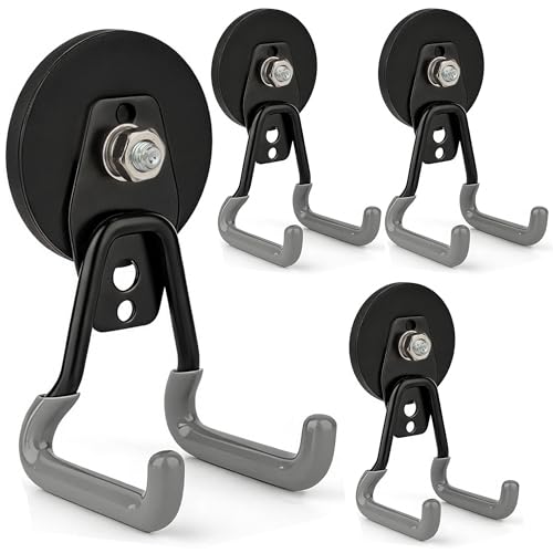 ULIBERMAGNET Upgraded Heavy Duty Magnetic Hooks,4 Pack Strong Large Magnet Hook for Power Drill,Garden Tools,Hose,Pegboard,Garage,Workshop,Magnetic Storage Hooks for Indoor Outdoor Hanging(Gray) - style: V1 Pro 2.59INCH 4PACK Gray Large Hooks
