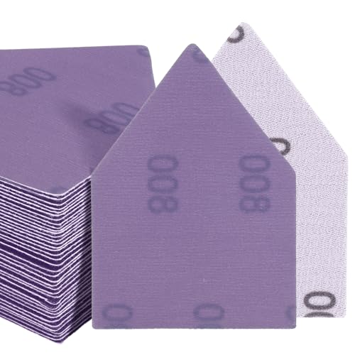 POLIWELL Ceramic Alumina 50PCS 90mm x 65mm Triangle Sanding Sheets Hook & Loop 800 Grit Replace Milwaukee M12 Orbital Detail Sander for Wood Finishing, Detail Sanding - size: 800 Grit