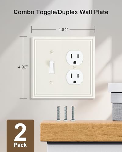 2-Pack Zinc Alloy Combo Toggle/Duplex Light Switch Cover Plate - color: Light Almond, size: 1 Toggle/1 Duplex 2PK