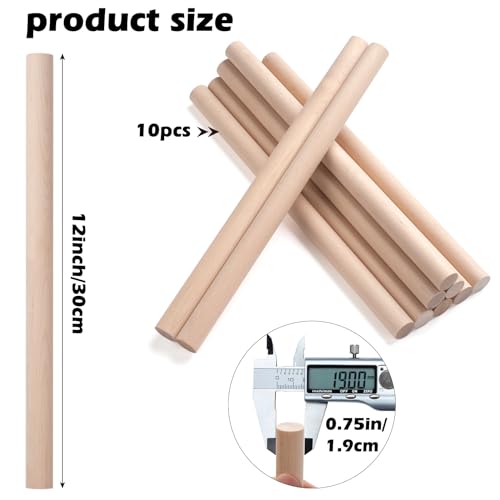 ONUPGO 10 PCS Dowel Rods Wood Sticks Wooden Dowel Rods - 3/4" X 12" Unfinished Hardwood Sticks for Arts and DIYers, Crafting, Tiered Cake Support and Wedding Ribbon Wands - size: 3/4"x12"Dowels-10 PCS
