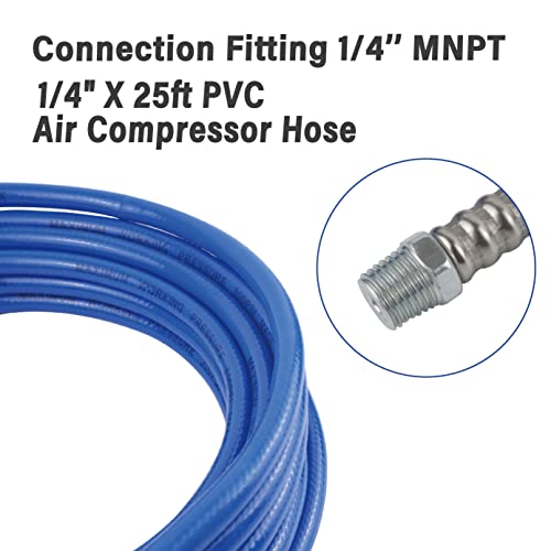 Air Compressor Accessories Kit, 9 Pieces, 1/4 Inch × 25FT PVC Hose, Deep Blue, Includes Blow Gun, Fittings, Chuck, Tire Gauge, 300 PSI - color: Deep Blue