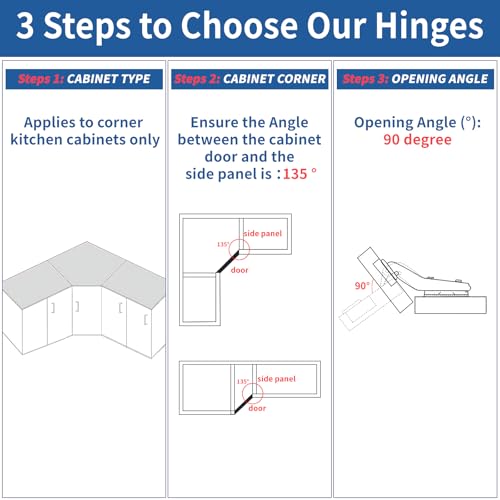 TamBee 45°Cabinet Hinges Soft Close Kitchen Door Cabinet Hinge - Concealed, Soft Close, 3D Adjust for 135 Degree Corner Cabinet, Cupboard Hinge Replacement with Mounting Screws, 2 Pack - size: 45°