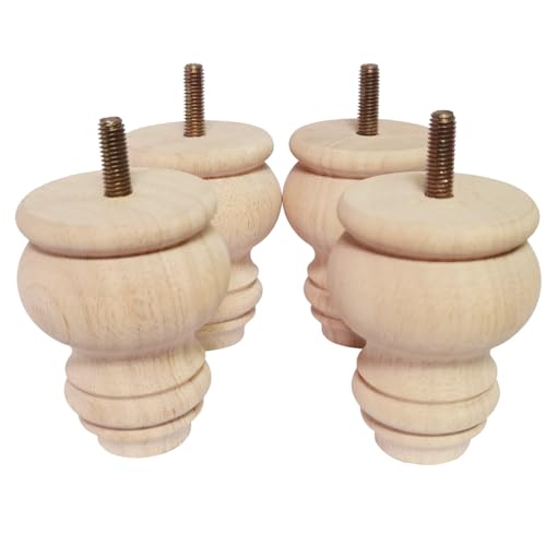 2 3 4 Inch Wooden Furniture Legs, Solid Wood Unpainted Replacement Furniture Legs, Ottoman/Loveseat Replacement Legs, Cabinet Legs/Desk/Sofa/Bookcase Round Bun Feet Set of 4 (3 Inch) - size: 3 Inch A