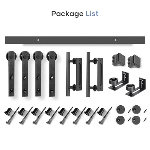 EaseLife 10 FT Double Sliding Barn Door Track and Handle Hardware Kit,Straight Pulley,Slide Smoothly Quietly,Easy Install (10FT Track Kit for 27"~30" Wide Double Door) - size: 10 FT-Double Door Kit