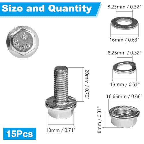 15 Sets M8-1.25 x 20mm Flanged Hex Head Bolts and Nuts Kits - size: M8-1.25 x 20mm