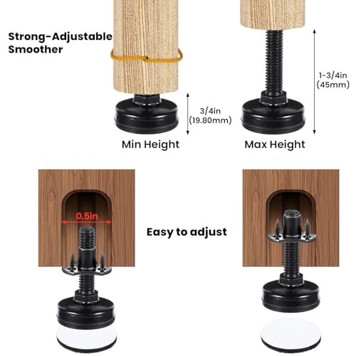 12 Packs Heavy Duty Furniture Levelers 3/8''-16 Thread w/ T-Nut Kit Furniture Leveling Feet Adjustable Furniture Levelers for Tables,Cabinets,Chairs,Workbench,Sofa and More,Large Base Supports 2640LBs