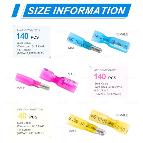 320PCS Heat Shrink Bullet Connectors, Male Female
