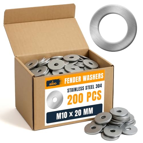 ALBO 200 Pcs M10 x 20 mm 304 Stainless Steel Fender Flat Washers - size: М10 х 20мм - 200 pcs