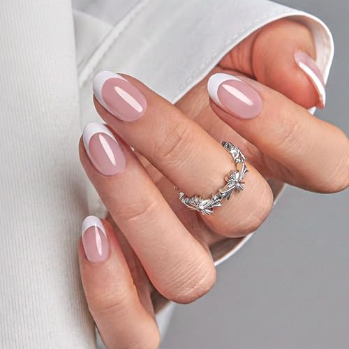 CurvLife Short Oval French Tip Press On Nails, Classic Edge Pink, Soft Gel - color: A3 - Classic French
