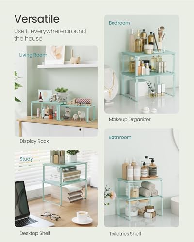 SONGMICS Cabinet Organizer Shelf, Set of 2 Spice Rack, Kitchen Storage - color: Moonlight Green, size: 11.7"w
