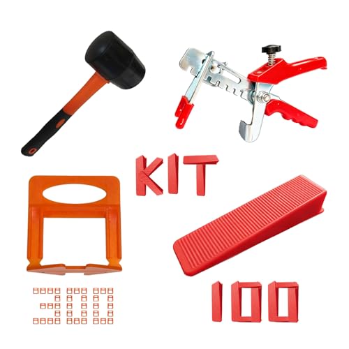 4-in-1 Tile Leveling System Kit, including tile spacers, reusable wedges, heavy-duty pliers, and a non-scratch rubber mallet; suitable for installing all types of tiles and stone (4-IN-1 Set, 1/8") - color: 4-in-1 Set, size: 1/8"