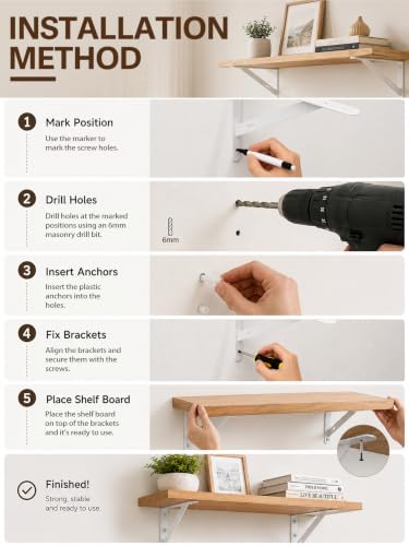 Shelf Brackets Heavy Duty, 6 Pack White 12 inch Floating Shelf Bracket, Max Load 100 lbs of Metal Triangle Decorative Shelf Support Brackets for Wall Mount - size: 12 inch 6pack
