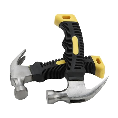 SOUJAP 4 PCS 8oz Camping Claw Hammer, 6 Inch Small Stubby Hammer with Coated Soft Yellow Handle for Home Repair, Craft Project