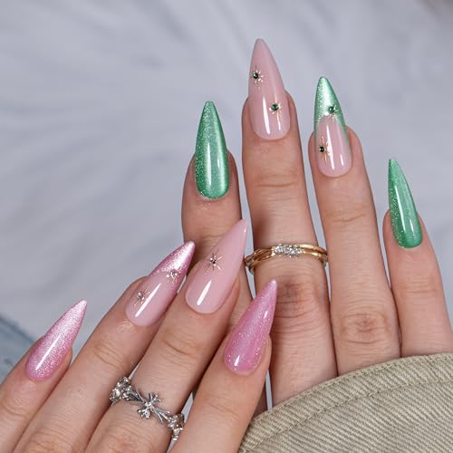 CurvLife Long Almond Press On Nails, Enchanted Duo, Soft Gel - color: Enchanted Duo