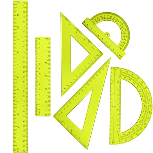 Tenare 6 Pcs Math Geometry Ruler Straight Protractor Triangle, Yellow - color: Yellow