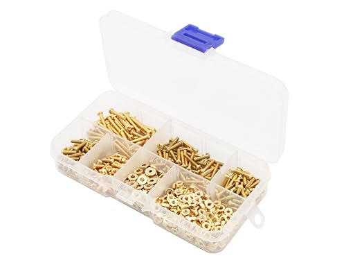LBY 600pcs Machine Screws Assortment Kit, M2.5 Phillips Pan Head Bolts, 5 Sizes (with Nuts and Flat Washers), Copper (Yellow) - size: M2.5